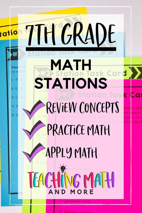 Are you ready for the Math Stations that WORK? Try these math activities for 7th grade middle school math students! Middle School Math stations to engage all students. 7th grade math benchmark skills included. #middleschoolmathcenter #mathcentergames #mathcenteractivities #organizingmathcenters #guidedmathstations #mathstationideas Math Stations Middle School, Math Expressions, Middle School Math Teacher, 6th Grade Math, Math 8, Sixth Grade Math, Middle School Math Classroom, Math Centers Middle School, Fall Math