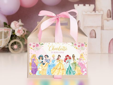 Box Party Favors, Disney Princess Birthday Party, Disney Princess Birthday, Gable Boxes, Princess Birthday Party, Treat Box, Some Text, Princess Birthday, Princess Party