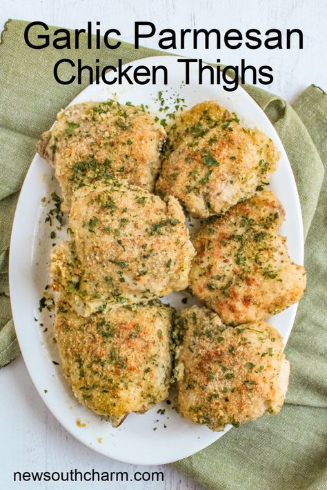 Garlic Parmesan Chicken Thighs, Parmesan Chicken Thighs, Great Chicken Recipes, Garlic Parmesan Chicken, Parmesan Chicken, Best Dinner Recipes, Garlic Parmesan, Dinner Idea, Chicken Thigh Recipes