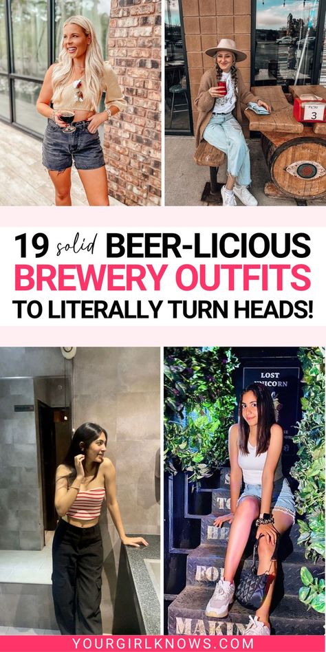 Need inspiration for what to wear at your next brewery outing? Look no further than these 19 beer-licious brewery outfit ideas! From casual denim to stylish jumpsuits, you'll be sure to slay all day and night long. Click now to get inspired and find the perfect look for a night spent sipping brews with friends! Brewery Outfits, Brewery Outfit, Frat Party Outfit, Baddie Winter Outfits, Gucci Belt Outfit, Sweater Over Dress, Outing Outfit, Date Outfit Summer, Leather Pants Outfit