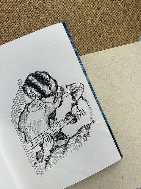 Playing Guitar Drawing, Sketch Guy, Guy Playing Guitar, Guitar Doodle, Drawing Guitar, Guitar Sketch, Guitar Illustration, Guitar Drawing, Guitar Teacher