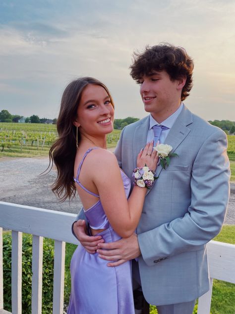 senior ball, prom, senior prom, couples picture, prom inspo pic, inspiration pictures, cute prom Prom Purple Dress Couple, Lavender Prom Dresses Couple, Lilac Prom Dress Couple, Purple Prom Dress With Date, Prom Date Poses Couple, Lilac Prom Couple, Purple Prom Dress Couple, Lavender Prom Couple, Prom Couple Pics