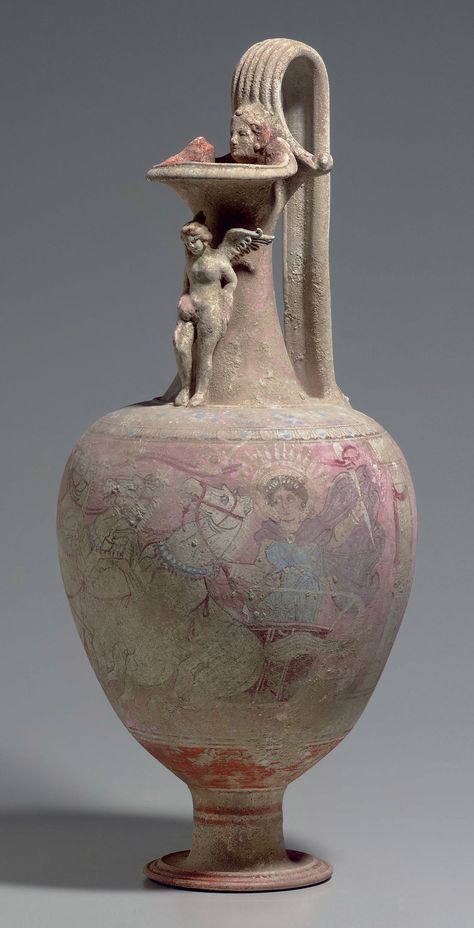 A CANOSAN POLYCHROME POTTERY OINOCHOE | APULIA, CIRCA EARLY 3RD CENTURY B.C. | Ancient Art & Antiquities, jugs | Christie's Pink Mantle, Ancient Vase, Pink Ground, Ancient Greek Pottery, Greek Pottery, Greek Vases, Ancient Pottery, Ancient Sculpture, Red Pendants