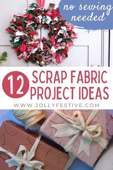 Looking to make a difference in the world while adding a splash of style to your home? Explore these Easy & Creative No-Sew Scrap Fabric Ideas that are not only eco-friendly but also incredibly fun and easy to create. Recycle and repurpose old clothes, bedding, and tablecloths, giving new life to your material oddments with these no-sewing, super simple projects! Zero Waste Sewing, Furoshiki Wrapping, Scrap Fabric Projects, Gift Wrapping Inspiration, Rag Wreath, Scrap Material, Fabric Bunting, Scrap Fabric, Leftover Fabric