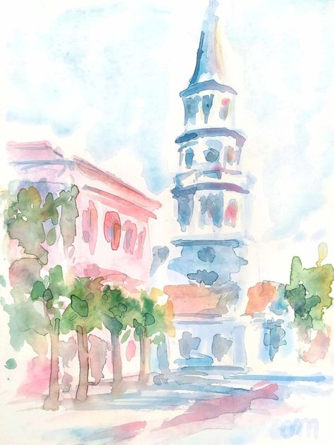 Set of 2 Charleston South Carolina Print Pastel Pink Watercolor Print Rainbow Row Printable Wall Art Church Street Print Instant Download - Etsy Pink Gallery Wall, Pretty Wall Art, Rainbow Row, Cute Summer Wallpapers, Dorm Wall Art, Preppy Southern, Pastel Print, Watercolor Walls, Sketch Inspiration