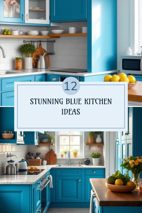 Transform your cooking space with these 12 stunning blue kitchen ideas that inspire creativity and style! Perfect for those looking to create a chic and modern atmosphere. Whether you're after a light airy vibe or a bold deep navy, there are stylish paint colors, cabinets, and decor tips waiting for you in each idea. Discover how to mix blues to achieve your dream kitchen aesthetic you’ve always craved. Let these ideas guide you in designing a space that's both functional and fabulous! Blue Kitchen Inspiration, Blue Kitchen Ideas, Navy Cabinets, Two Tone Kitchen Cabinets, Nautical Theme Decor, Retro Appliances, Blue Backsplash, Two Tone Kitchen, Kitchen Games