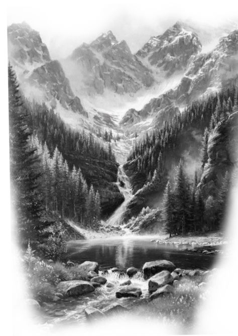 Mountain Sleeve Tattoo, Cool Nature Tattoos, Scenic Tattoo, Waterfall Tattoo, Natur Tattoo Arm, Wilderness Tattoo, Berg Tattoo, Tattoo Homme, River Tattoo