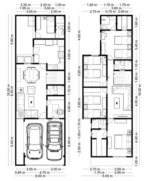 6x18 House Plan, 6x20 House Plan, 6 Bedroom House Plans, 2d Floor Plan, Duplex Floor Plans, Office Floor Plan, Narrow House Designs, Narrow House Plans, Two Story House Design