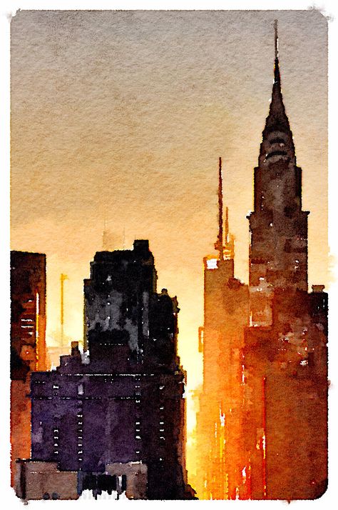 Cityscape Art Watercolor, City Scape Watercolor Paintings, Watercolor City Skyline, Watercolor Paintings Cityscapes, Cityscape Watercolor Painting, New York City Watercolor Painting, Watercolor Reference Landscape, City Landscape Watercolor, Nyc Watercolor Painting