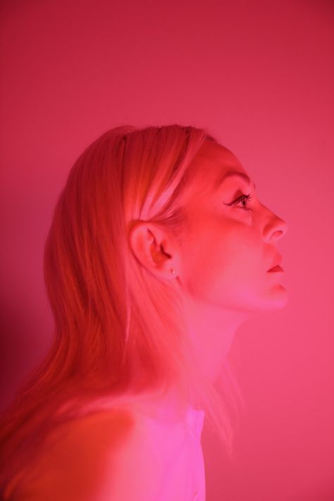 Pink Lights Photoshoot, Pink Aesthetic Portrait, Pink Lighting Photography, Electric Photoshoot, Pink Light Photoshoot, Pink Portrait Photography, Portrait Faces, Concert Lighting, Pink Photoshoot