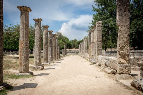 The Palaestra of the Ancient Olympic Sanctuary, Greece Greek Mythology Books, Ancient Greek Clothing, Ancient Greece Aesthetic, Mythology Aesthetic, Ancient Olympics, Greece Ancient, Rome Trip, Ancient Olympia, Ancient Monuments