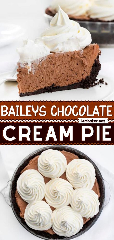 Baileys Irish Cream Pie, Chocolate Cream Cheese Pie, Chocolate Beer Cake, Chocolate Desserts Fancy, Baileys Dessert, Baileys Irish Cream Recipes, Irish Cream Recipe, Chocolate Cream Pie Recipe, Creamy Chocolate Cheesecake