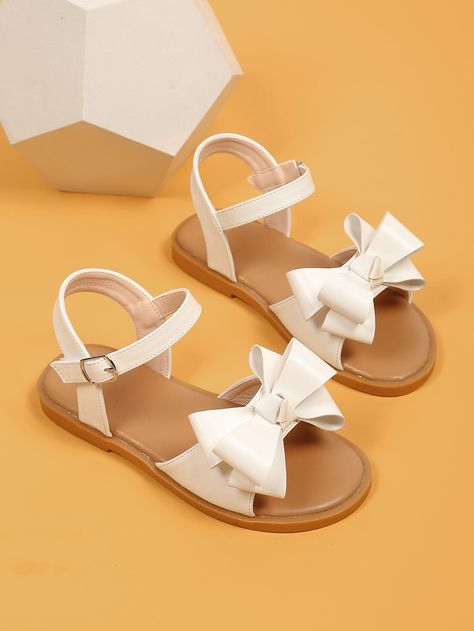 Beige Collar Plain Strap Sandals Embellished Kids Shoes Baby Store Display, Fancy Sandals, Kids Flats, Baby Words, Bow Decor, Kids Sandals, Baby Store, Girls Bows, Men's Beauty