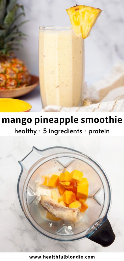 Pineapple Protein Smoothie, Pineapple Smoothie Healthy, Best Vegan Protein Powder, Mango Pineapple Smoothie, Mango Smoothie Recipes, Best Vegan Protein, Protein Fruit, Banana Drinks, Mango Pineapple