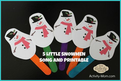 5 Little Snowmen Song and Printable Puppets 5 Little Snowmen, Five Little Snowmen, Winter Rhymes, Printable Puppets, Number Rhymes, Snowman Songs, January Preschool, Asd Classroom, Winter Theme Preschool