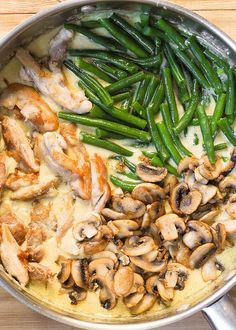 Chicken With Green Beans, Green Beans And Mushrooms, One Skillet Chicken, Chicken Green Beans, One Skillet, Skillet Chicken, Chicken Dishes Recipes, Poultry Recipes, Chicken Dinner Recipes