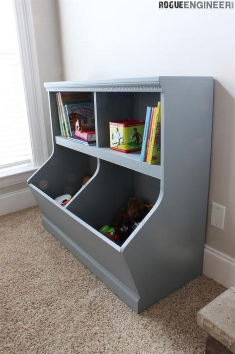 18 DIY Toy Box Plans For Kids Toys - DIY Crafts Toy Storage Shelves, Diy Toy Storage, Desk Diy, Kid Toy Storage, Diy Holz, Built In Bookcase, Toy Rooms, Building Plans, Kids Storage