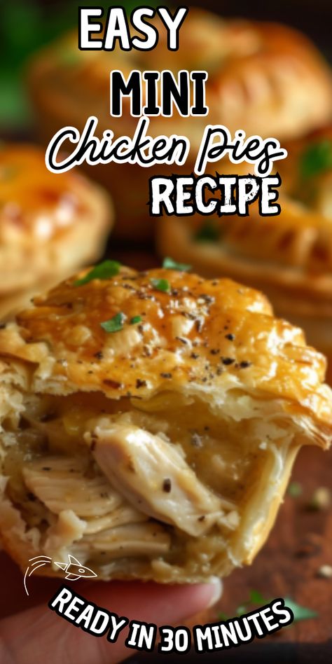 Easy Mini Chicken Pies Recipe Mini Chicken Pot Pies Healthy, Individual Chicken Pot Pie Recipe Puff Pastry, Homemade Chicken Potpies, Chicken Pies Recipes Easy, Small Pot Pies, Mini Chicken Pot Pie Recipe Easy, Easy Individual Chicken Pot Pie, Chicken Meat Pies Easy Recipes, Chicken Pot Pie No Peas