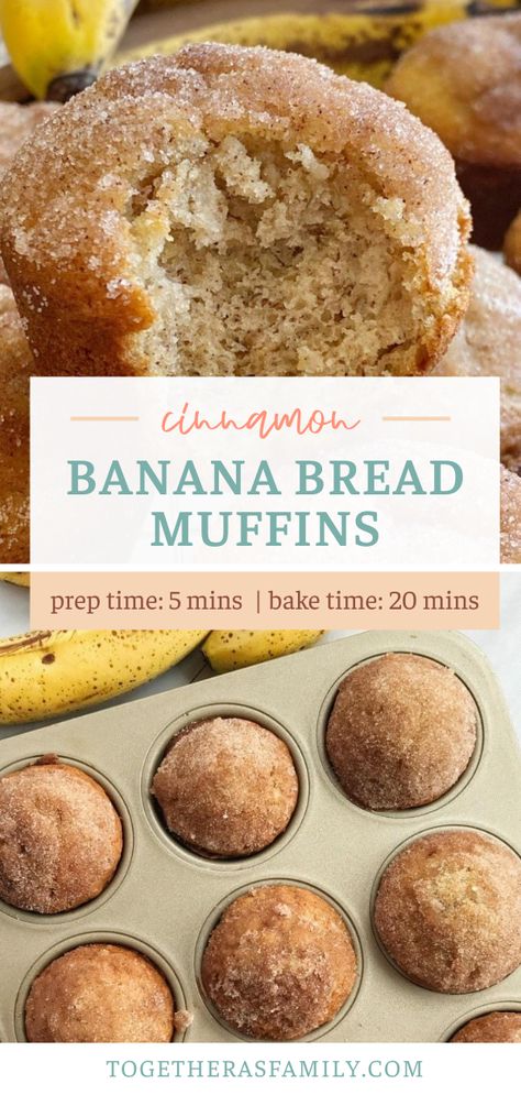 Two pictures of banana bread muffins with a text overlay that says 'cinnamon banana bread muffins, cook time 20 minutes and prep time 5 minutes'. Banana Bread Muffin Recipe, Cinnamon Banana Bread, Banana Muffin Recipe, Banana Bread Muffins, Bread Muffins, Cinnamon Muffins, Lean Belly Juice, Belly Juice, Best Banana Bread