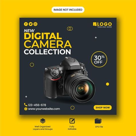 New digital camera collection social med... | Premium Vector #Freepik #vector #dslr #digital-camera #camera #dslr-camera Camera Social Media Post, Camera Poster, Square Poster, Camera Collection, Camera Dslr, Post Instagram, Instant Camera, Iconic Photos, Post Design