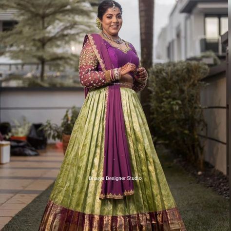 Bridal half saree #halfsarees #halfsaree #halfsareelove #lehanga #sarees #traditionalwear #lehangas #langavoni #lehengacholi #srisaifashions #lehengas #silksarees #blouses #bridesmaids #saree #pellikuturu #cottonsarees #pellipandiri #telugupellikuturu Bridal Half Saree, Bridesmaids Saree, Half Saree Lehenga, Saree Lehenga, Half Saree, Lehenga, Blouses, Saree