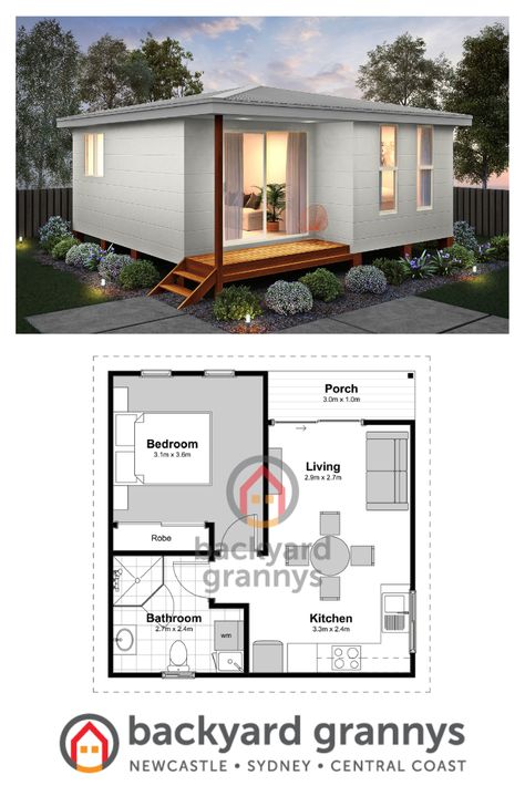 Elderly House Plan, Granny House Cottages, Granny Flat Design, Modern One Bedroom House Plans, Granny Flat Ideas Floor Plans, Elderly House Design, Grannyflats Design, Small Granny Flat Ideas, Home Stay Design