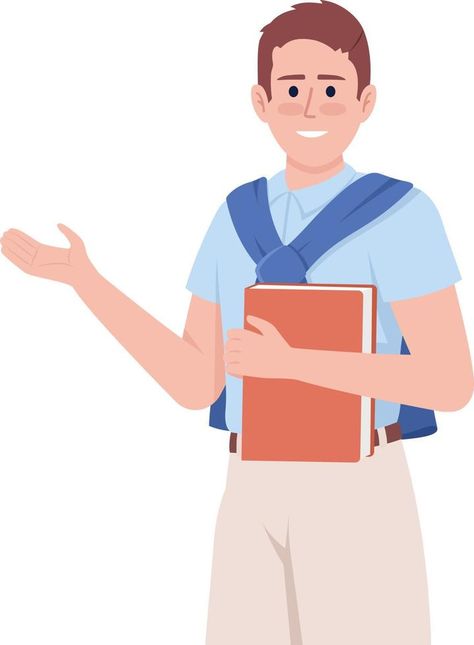 Happy student posing with book semi flat color vector character. Editable figure. Full body person on white. Studying simple cartoon style illustration for web graphic design and animation Student Animation, School Minimalist, Student Cartoon, Cartoon Body, Happy Students, Man Illustration, Web Graphic Design, Simple Cartoon, Vector Character