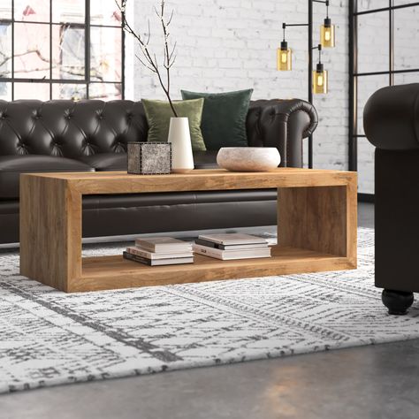 Wooden Rectangle Coffee Table, Coffee Table With Shelf Underneath, Coffee Table With Leather Couch, Wood Coffee Table Rectangle, Butcher Block Coffee Table, Neutral Coffee Table, Wood Living Room Table, Rectangle Coffee Tables, Wood Coffee Table Diy