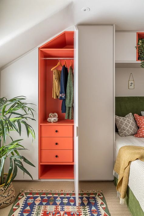 Closet Interior Colors, Painted Closet Interior, Ikea Small Bedroom Ideas, Colored Closet, Louisa Pierce, Closet Interior Design, Diy Closet Ideas, Tufted Mattress, Colorful Closet