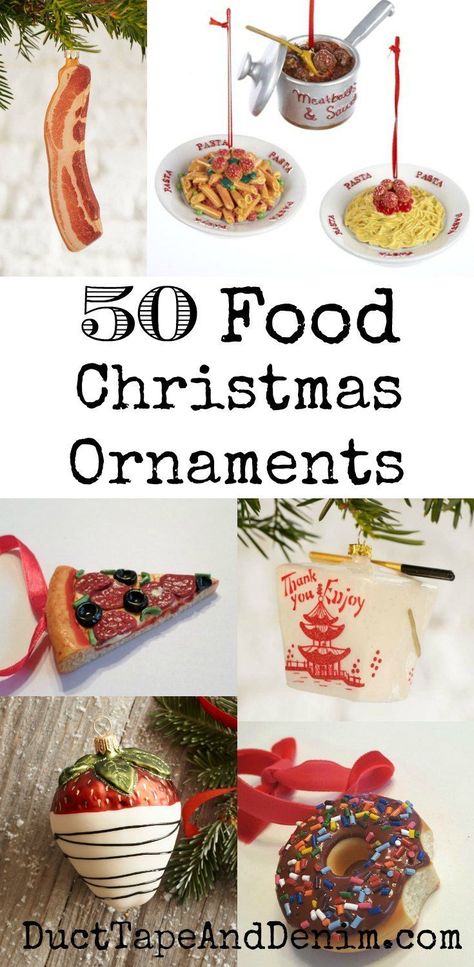 50 food Christmas ornaments. Gift guide, gift ideas for the foodie on your Christmas list. More on DuctTapeAndDenim.com Food Christmas Ornaments, Food Christmas, Kitchen Ornaments, Rustic Christmas Ornaments, Christmas Card Ornaments, Christmas Paintings On Canvas, Food Ornaments, Beer Birthday, Christmas Room Decor