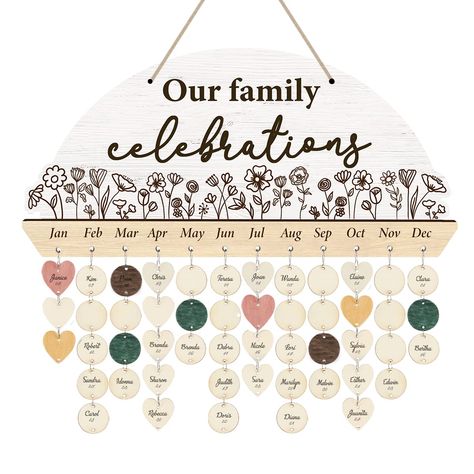 PRICES MAY VARY. 🥳Record & Remind Important Dates🥳—It serves as a reminder that you will never forget or miss special days. This wooden family friends birthday reminder calendar board would be an ideal way to record your family and friends’ birthday, anniversary, Valentine's Day, Mother’s Day, Father’s Day, or other important dates. 🎂Home Decor Wall Hanging🎂—Our wood floral birthday tracker sign measures 15.9 x 7.64 inch, and the thickness is 0.4 inch. The proper size is perfect for living r Family Birthday Plaque, Family Calendar Wall, Birthday Reminder Board, Family Birthdays Sign, Family Birthday Calendar, Birthday Organizer, Practical Christmas Gift, Reminder Board, Family Celebrations Board