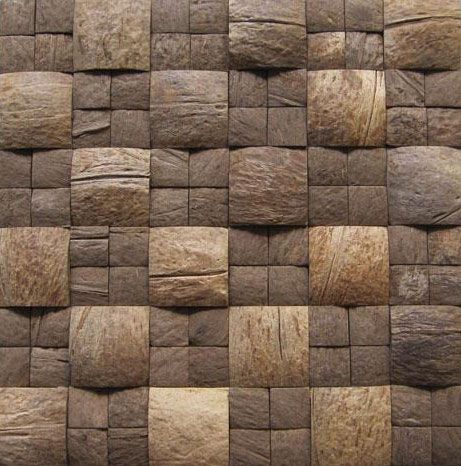 Coconut shell mosaic Shell Mosaics, Coconut Design, Studio Soundproofing, Acoustic Diffuser, Wood Wall Tiles, Wood Floor Texture, Foliage Arrangements, Coconut Shell Crafts, Bamboo Decor