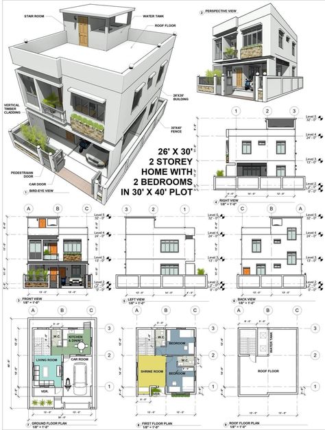 South Face House Elevation, Portfolio Architecture Design, Apartments Ideas, Modern House Design Interior, House Projects Architecture, 3d Plan, Building Design Plan, 2 Storey House Design, Townhouse Designs