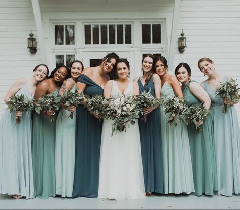 Different Hues Bridesmaid Dresses, Green Shade Bridesmaid Dresses, Green Bridemades Dress, Bridesmaid Dresses Ombre Shades, Ombre Bridesmaid Dresses Green, Bluish Green Bridesmaid Dresses, Bridesmaid Dresses In Different Shades Of Green, Different Shades Green Bridesmaid Dresses, Bridesmaid Dresses Enchanted Forest