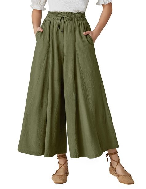 PRICES MAY VARY. Comfortable Material - Made of cotton material, our linen wide-leg pants are not see-through, soft, lightweight, flowy, and comfortable. The women's cotton wide-leg pants are a versatile and comfortable addition to any wardrobe Features - Designed with a drawstring waist, flowing wide-leg bottom, and side seam pockets on both sides, our linen pants allow for maximum comfort and a customized fit, suitable for different curvy women Matching Tips - These versatile linen pants can b Women Wide Leg Pants, Lounge Trousers, Summer Linen Pants, Linen Pants Outfit, Simple Tank Tops, Womens Wide Leg Pants, Trendy Fashion Tops, Flowy Pants, Linen Casual