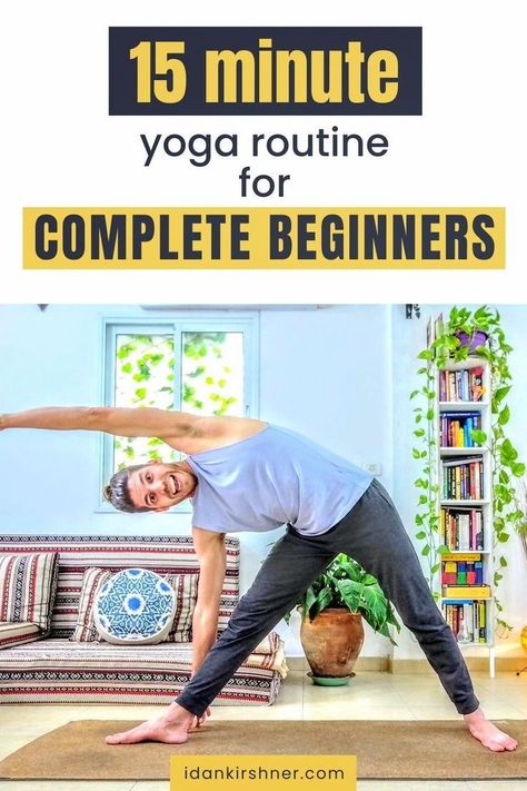 Wondering how to do yoga for beginners? This 15 minute yoga routine is a beginner workout that can be done at home or at the gym. By adding these beginner yoga poses to your daily workout routine, you can increase flexibility & strength, & it's a great way to practice mindfulness. This yoga flow is a safe place to start if you are just learning how to start yoga. Visit the blog to watch the beginner yoga video and find more yoga videos! - Workout Videos Flow Workout, 15 Minute Yoga, Easy Yoga For Beginners, Daily Yoga Routine, Daily Workout Routine, Yoga Videos For Beginners, Start Yoga, 30 Minute Yoga, Quick Yoga