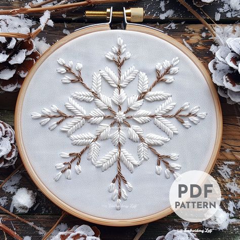 Winter Snowflake Hand Embroidery Pattern, Christmas Embroidery Pattern, Snowflake Design, Hand Embroidery Pattern PDF, Winter Pattern - Etsy Embroidery Snowflake Patterns, Christmas Embroidery Ideas, Embroidery Christmas Ornaments, Embroidered Christmas Ornaments, Modern Hand Embroidery Patterns, Snowflake Embroidery, Winter Embroidery, Holiday Embroidery, Christmas Embroidery Patterns