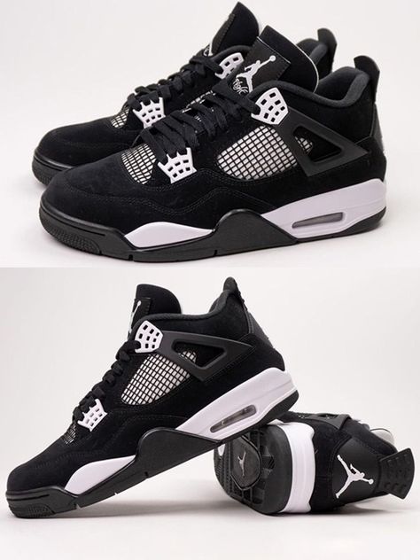 Jordan 4 Outfits Black Women, Jordan 4 Shoes Black, Tenis Jordan Retro, Jordan 4 Black Canvas, Jordan 4 Outfits, Tenis Retro, Pretty Sneakers, Fly Shoes