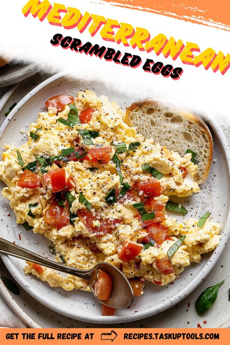 Discover the vibrant flavors of Mediterranean cuisine with these delicious scrambled eggs. Perfect for a quick breakfast or brunch, this recipe combines fresh herbs, ripe tomatoes, and a touch of feta cheese for a light and satisfying dish. Packed with protein and healthy fats, Mediterranean scrambled eggs are not only nutritious but also incredibly easy to prepare. Elevate your morning routine with this wholesome twist on a classic favorite. Pin this recipe to create a flavorful start to your day! Mediterranean Scrambled Eggs, Sundried Tomato Eggs, Mediterranean Breakfast Recipes, Scrambled Eggs With Tomatoes, Mediterranean Diet Breakfast Recipes, Mediterranean Diet Recipes Breakfast, Mediterranean Diet Breakfast, Mediterranean Recipes Healthy, Mediterranean Breakfast