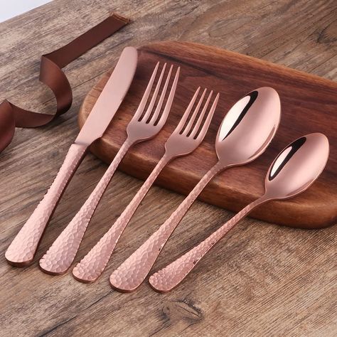 Rose Gold Cutlery, Rose Gold Flatware, Gold Cutlery Set, Gold Cutlery, Gold Flatware, Cutlery Sets, Stainless Steel Cutlery, Beautiful Rose, Cutlery Set