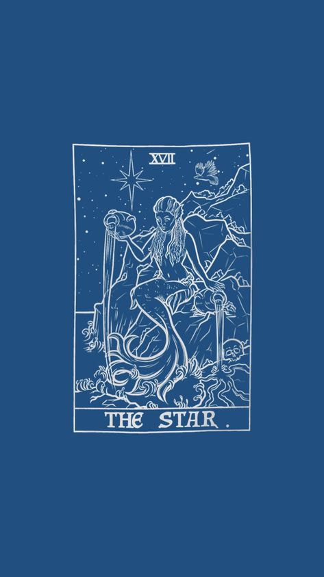 The Star Card Tattoo, Mermaid Tarot Card Tattoo, Blue Tarot Cards Aesthetic, Star Card Tattoo, Blue Tarot Cards, The Star Tarot Wallpaper, Aquarius Tarot Card Tattoo, The Star Tarot Art, Star Tarot Aesthetic