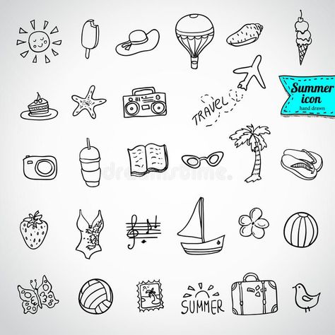 Seamless pattern vector doodle summer icons vector illustration August Doodles, Summer Doodles, Doodle Kawaii, Summer Drawings, Notebook Doodles, Vector Doodle, Bujo Ideas, Doodle Icon, Summer Icon