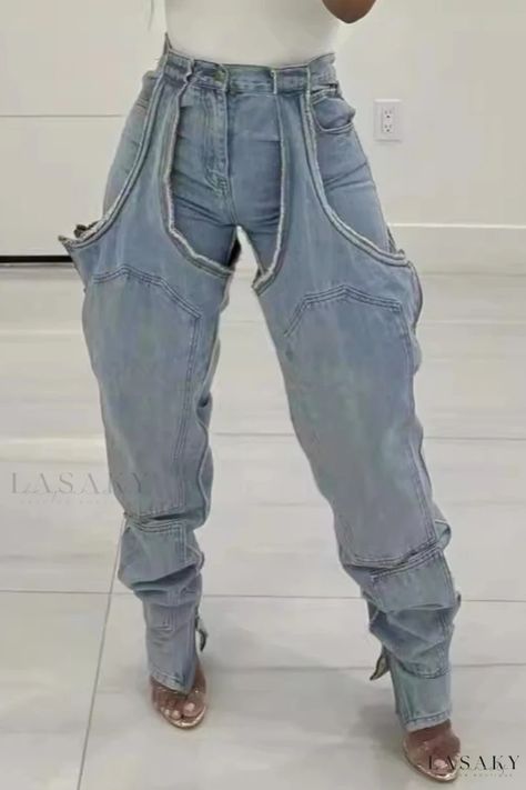 Lasaky - High-Waisted Denim Jeans with Patchwork Pockets, Button Details, and Zipper Slits Denim Street Style, High Fashion Outfits, Neo Soul, Classy Casual Outfits, Cute Simple Outfits, Fall Fashion Outfits, High Waisted Denim, High Waist Jeans, Cute Casual Outfits