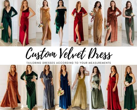 CUSTOM Velvet Dress Tailoring Dress According to Your | Etsy Velvet Bridesmaid Dresses Lulus, Jewel Toned Velvet Bridesmaid Dresses, Velvet Jewel Tone Bridesmaid Dresses, Velvet Fall Bridesmaid Dresses, Jewel Toned Bridesmaid Dresses, Bridesmaid Dresses Color Schemes, Velvet Bridesmaid Dresses Fall Wedding, Velvet Bridesmaid Dresses Winter, Moody Bridesmaid Dresses