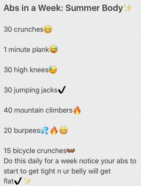 Abs in a week workout Abs In A Week, Tenk Positivt, Summer Body Workout Plan, Trening Sztuk Walki, Cheer Workouts, Month Workout, Summer Body Workouts, Fitness Routines, Everyday Workout