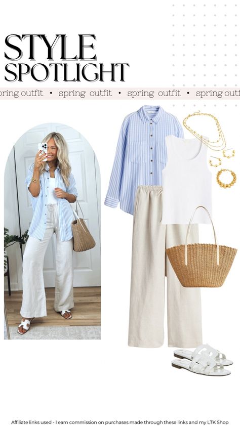 Shop Cotton Shirt - Light blue/striped … and other curated products on LTK, the easiest way to shop everything from your favorite creators. Blue Button Up Shirt Outfit, Light Blue Shirt Outfit, Linen Shirt Outfit Women, White Linen Pants Outfit, Linen Shirt Outfit, Khaki Pants Outfit, Outfits With Striped Shirts, Blue Linen Shirt, Linen Pants Outfit