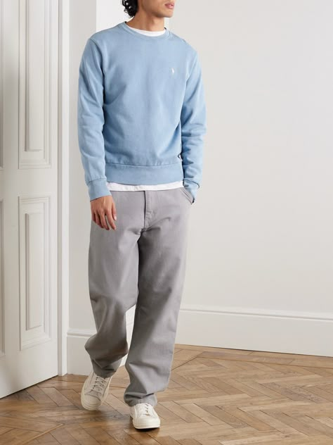 Investing in versatile pieces like Polo Ralph Lauren's sweater is always a great idea. It's cut from cotton-blend jersey with minimal branding, which makes it easy to combine with your existing rotation. Polo Crewneck Sweatshirt Outfit, Polo Ralph Lauren Men’s Outfits, Men Ralph Lauren Outfit, Light Blue Sweater Outfit Men, Ralph Lauren Men Aesthetic, Sweater Polo Outfits Men, Polo Ralph Lauren Mens Outfit, Trendy Mens Fashion Winter, Ralph Lauren Outfits Man