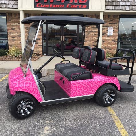 Pink Golf Cart Ideas, Pink Golf Cart Aesthetic, Barbie Golf Cart, Girly Golf Cart, Golf Cart Decorating Ideas, Pink Golf Cart, Gold Cart, Pretty School Supplies, Golf Inspiration