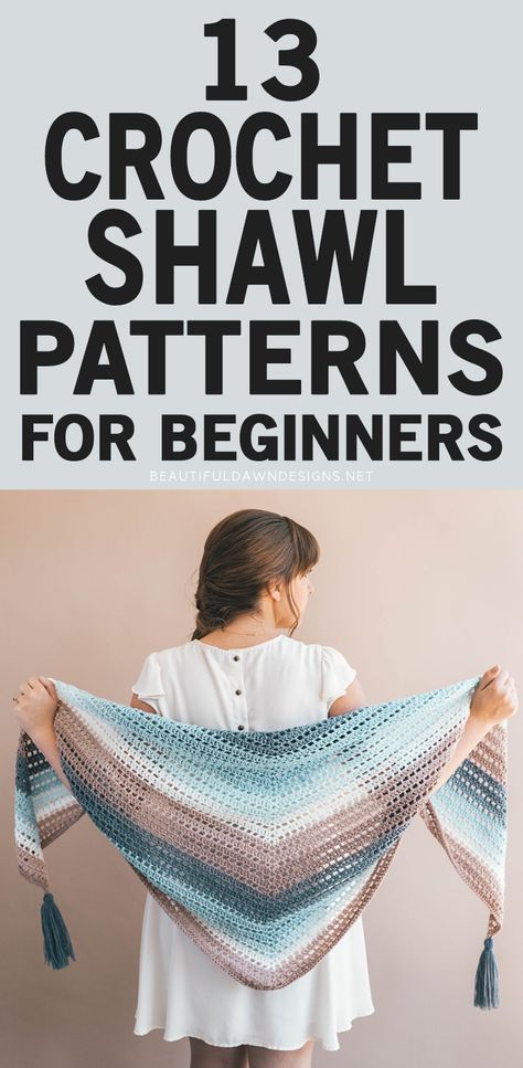 Shawl Crochet Pattern Easy, Prayer Shawl Crochet Pattern, Crochet Shawl Tutorial, Crochet Shawl Patterns, Crochet Scarf Patterns, Crochet Prayer Shawls, Beginning Crochet, One Skein Crochet, Crochet Shawl Free