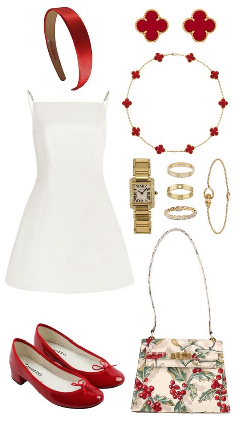 #outfitinspo #outfitideas #outfit #hermes #cartier #gucci #vancleefandarpels #red #elegant #oldmoney Fame Outfits, Red White Outfit, Red And White Outfits, Office Fits, Wear Red, White Outfit, Blair Waldorf, Baggy Pants, Elegantes Outfit